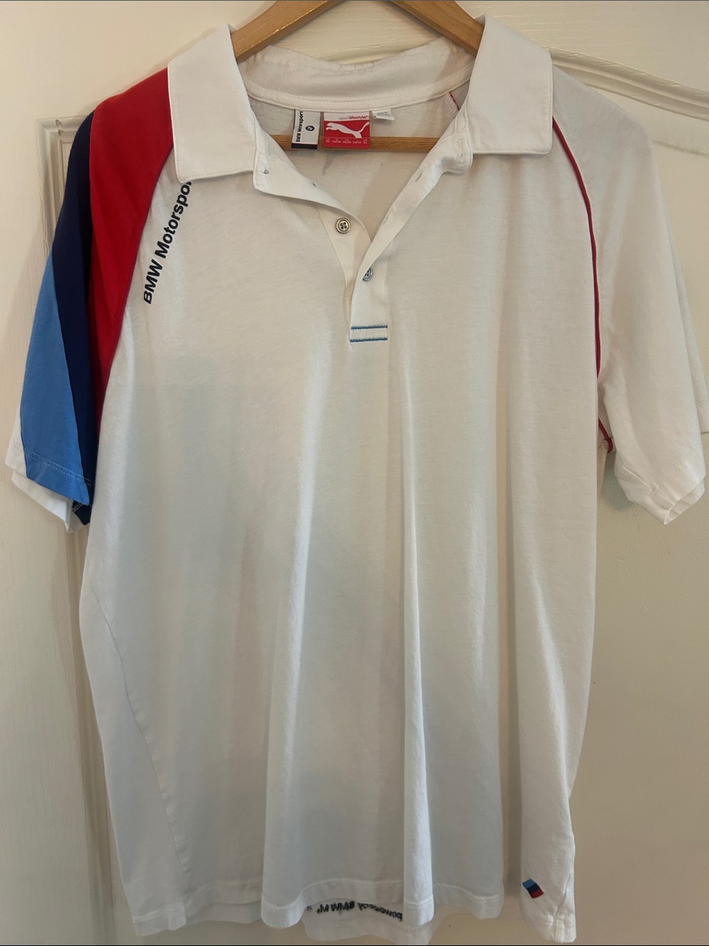 Puma BMW White Polo with Red and Blue Panels